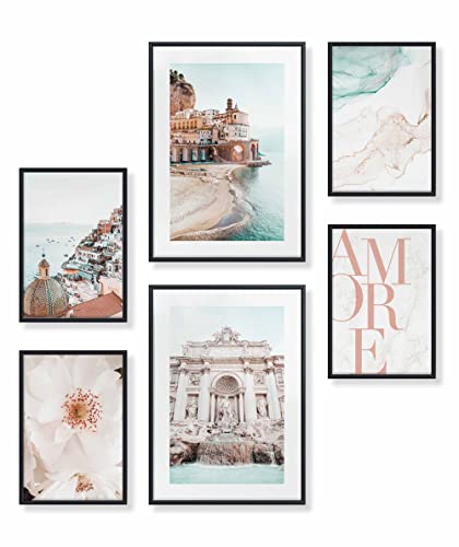 Heimlich Cuadros Decorativos - SIN Marcos -Decoración Colgante para Paredes de Sala, Dormitorios y Cocina - Arte Mural | 2 x A3 & 4 x A4-30x42 & 21x30 | » Italia Roma Amor «
