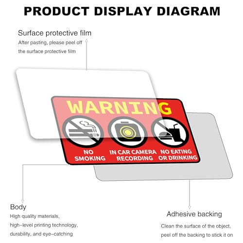 Image of 2 PCS No Smoking in This Vehicle, In Car Camera Recording, No Eating or Drinking Stickers，Waterproof and UV Resistant for Van Car SUV Taxi Driver Window Door