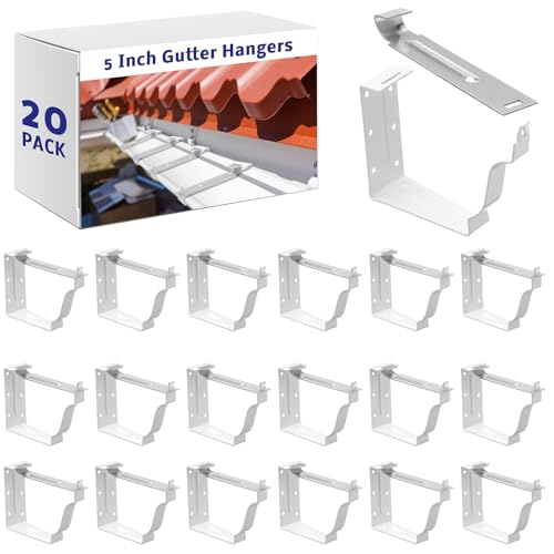 Moxweyeni 10 Pack Gutter Brackets 5 Inch Gutter Hangers Heavy Duty Hidden Rain Brackets with Pre Inserted Screw, Aluminum Exterior Hook Parts Repairing Sagging Tool (White)
