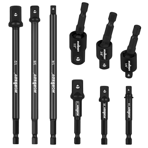 Image of Impact Drill Socket Adapter Set and Universal Joints Socket Set 9-Piece 1 /4 inch 3 /8 inch and 1 /2 inch Driver Socket Adapter, Power Drill
