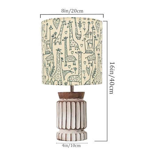 Image of Homesake Retro Farmhouse Table Lamp for Living Room Bedroom Rustic Linen Bedside Nightstand Lamps for Kids Room Study Office Wood, Carved Cylinder, (Savannah), LED