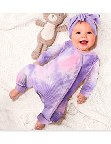 Von Kilizo Newborn Baby Girl Romper Tie Dye Infant Onesies Jumpsuit One Piece Bodysuit 2Pcs Baby Girl Clothes Outfits Set 0-3 Months #TOP1