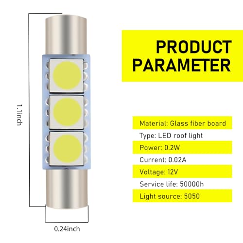 Pack de 10 luces LED 28mm para auto, luz blanca miniatura 2
