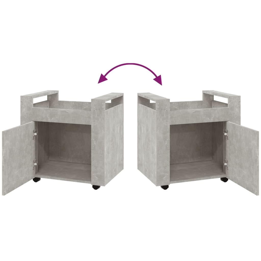 Bürowagen Betongrau 60x45x60 cm Holzwerkstoff mit 4 Rollen und Stabiler Oberplatte für Büroorganisation und Aufbewahrung