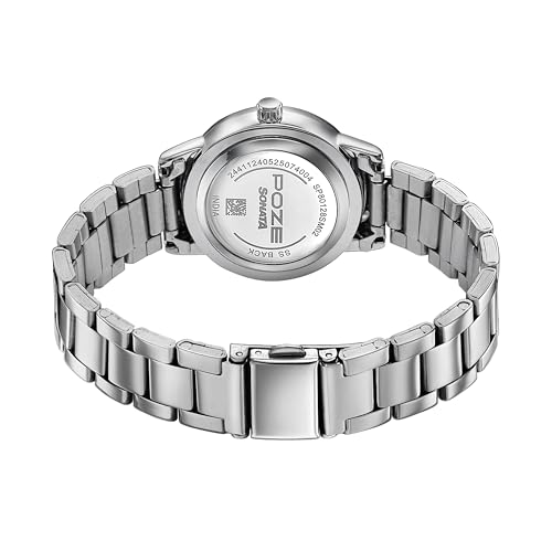 Image of Sonata Poze 6 Chrome Calling Quartz Purple Round Dial Women's Watch | Stainless Steel Strap Material | Watches for Women Analog - SP80128SM02