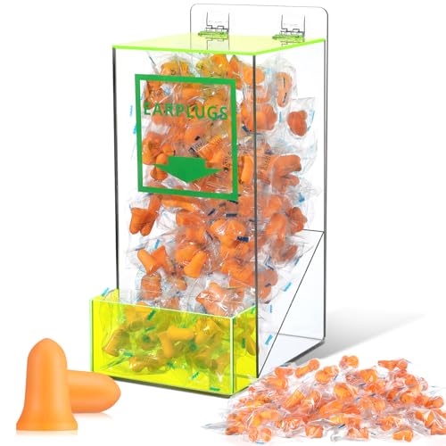 Nuanchu 1 Set Ear Plugs with Acrylic Dispenser, Including 100 Pairs Earplugs, 1 PC 6 x 13 x 8 Inch Clear Earplug Dispenser with Front Pocket Cover, Noise Hearing Protection for Factory Office Home
