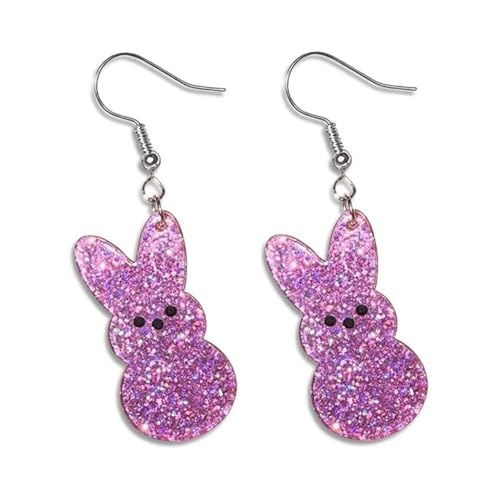 Todu Easter Earrings For Women Cute Bunny Egg Rabbit Drop Colorful Glitter Acrylic Dangle Earrings Holiday Jewelry Gift(Pink Bunny)