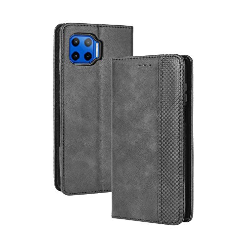 XINNI Carcasa para Motorola Moto G 5G Plus Funda, PU/TPU Retro Cuero Magnético Estuche Flip Protector Caso, Negro