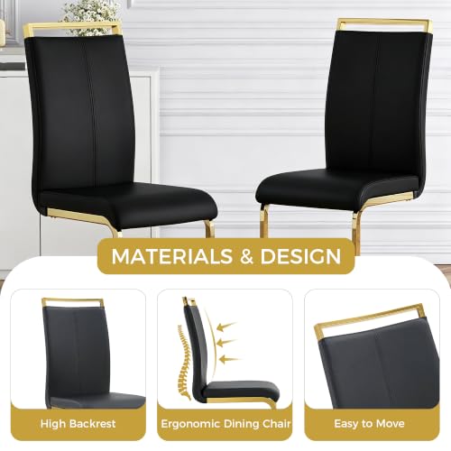 Image of Baysitone Modern Dining Chairs Set of 2, Side Dining Room Chairs with Golden Legs, Kitchen Chairs with Faux Leather Padded Seat High Back for Dining, Kitchen, Living Room, Black