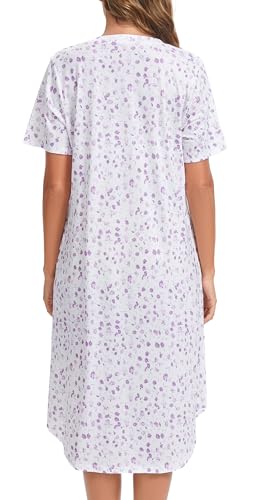 Image of Kabento Nightgowns for Women Cotton Short Sleeve Long Night Gowns with Pockets