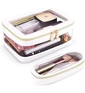 Molutsody Clear Makeup Bag with Makeup Brush Bag, Travel Toiletry Bag Cosmetic Bag with Zipper, T...