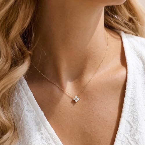 Image of Gold Silver Necklace for Women, Dainty Cubic Zirconia Pendant