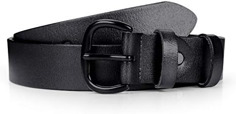 JASGOOD Women's Leather Jeans Belt Black Waist Casual Belt for Pants Shorts with Black Metal Buckle, Black,Fit Pant Size 31-34 Inch