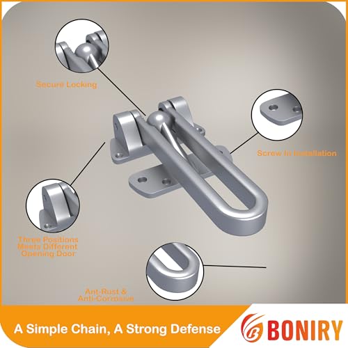 Image of Boniry Heavy Duty Security Door Lock | Anti-Theft Door Guard Latch for Front and Inside Door | Ideal for Home,Office (Silver)