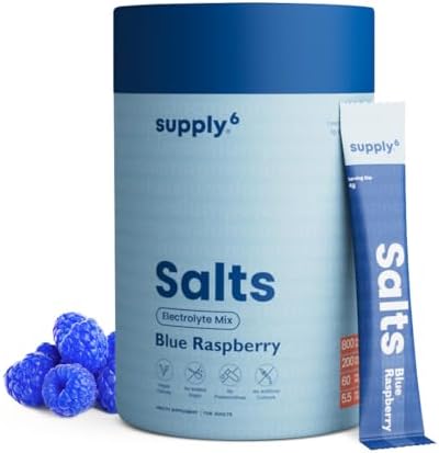 Supply6 Salts | Electrolyte Mix | Zero Added Sugar | Sodium, Potassium, Magnesium, Zinc & Fiber | Keto Friendly, Vegan Friendly, No Preservatives (36 Servings, Blue Raspberry)