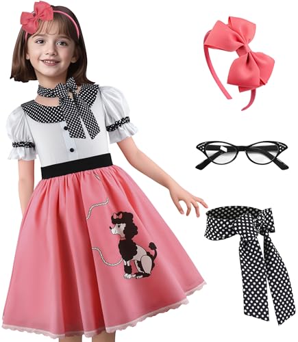 VORLITS 50s Outfit for Girls Kids 50s Poodle Skirt Costume Girls Easter Halloween Party Dress Up