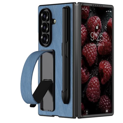 Étui Samsung Galaxy Z Fold 6 bleu avec stylet S Pen intégré et flip stand coque