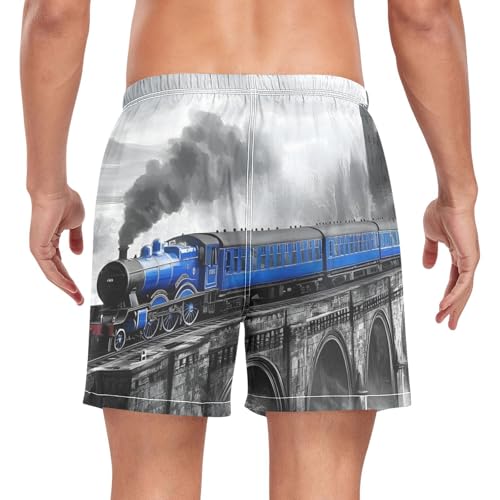 Steam Train Vintage Mens Swim Trunks with Liner, Cool Quick Dry Beach Swim Shorts, Swimwear Bathing Suits S2