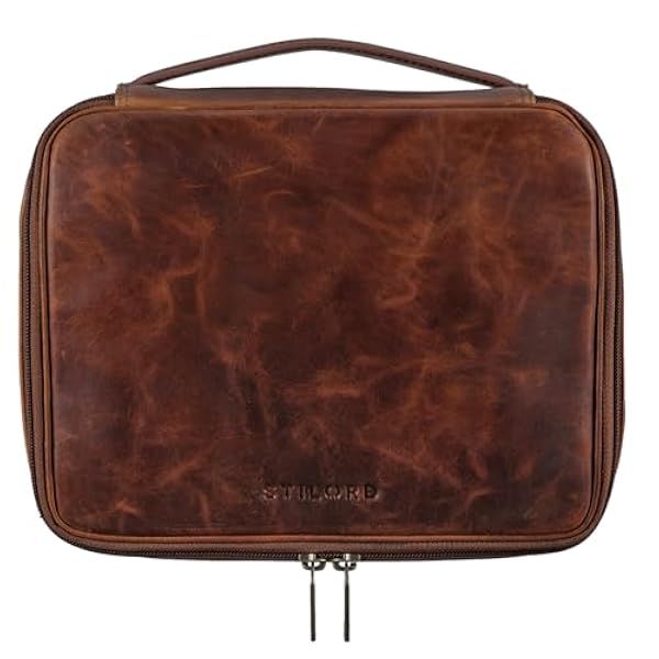 STILORD 'Lee' Beauty Case da Viaggio in Pelle Borsetta da Toilette Vintage Porta Trucchi Rigido Organizer Bagno Sachetto Viaggio Cuoio Genuino