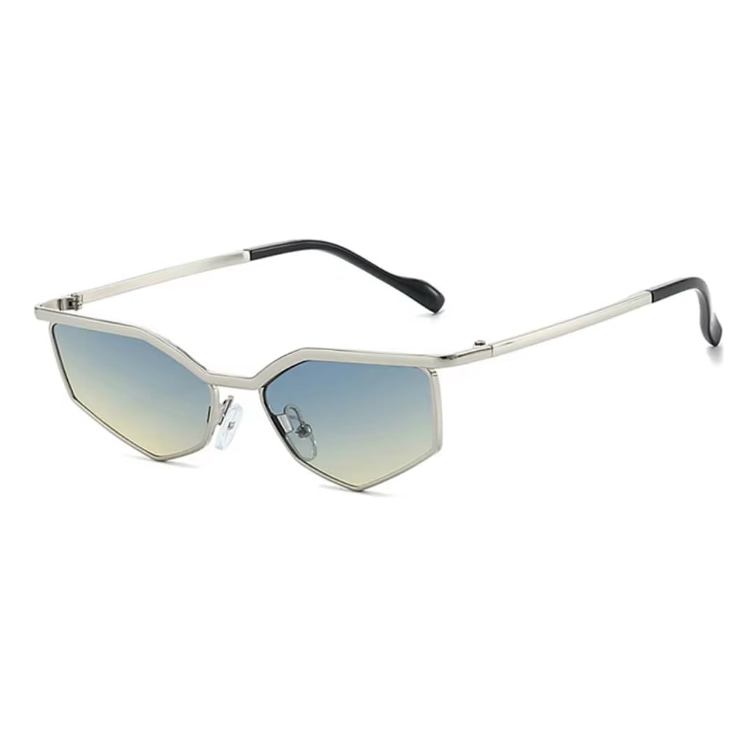 Gafas de sol de polígono de moda para mujer, gafas de sol de ojo de gato, gafas de metal UV400 para hombre