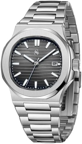 Shocknshop Silver Stainless Steel Analog Square Dial Date Display Wrist Watch for Men -PGNI85