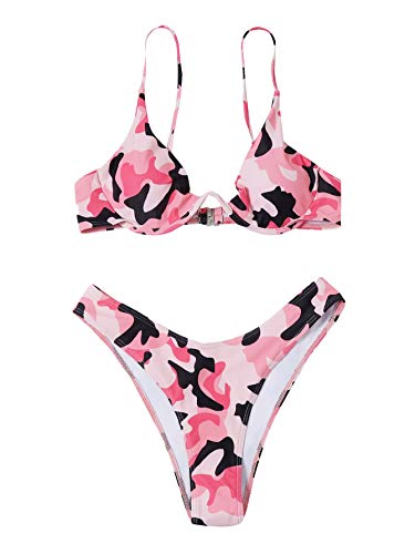 Verdusa Women's Sexy Triangle Bathing Two Pieces Swimsuit Bikini Set Black M