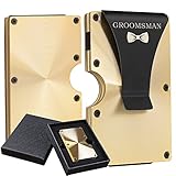 Personalized Groomsmen Gifts Wallets Set Custom Gift for Groomsman Gold Aluminum Metal Wallet with Money Clip Engraved Wallet to Groomsmen Elegant Gifts Card Holder