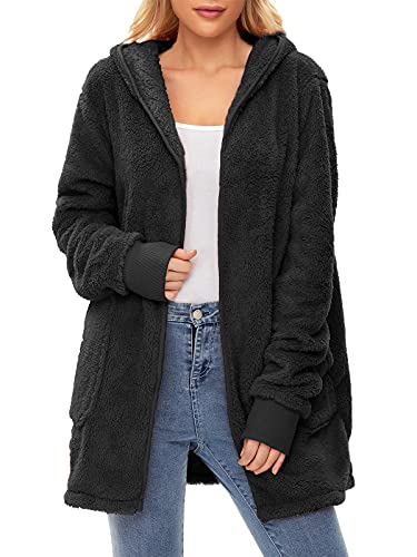 Image of Century Star Women Fleece Cardigan Hooded Loose Fuzzy Cardigan Coat Womens Fuzzy Jacket Outwear