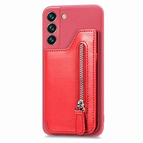 Étui en cuir pour Samsung Galaxy S22 Ultra portefeuille rouge avec fermeture à glissière