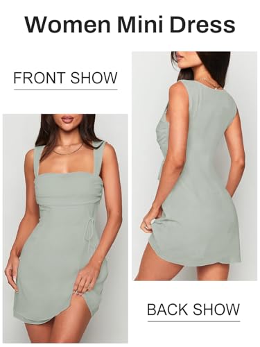 Image of Women's Sexy Ruched Mesh Midi Short Dresses for Women Square Neck Fitted Elegant Club Party Cocktail Dress