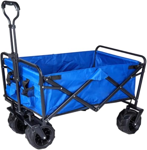 Carrito plegable con ruedas todo terreno, carro plegable resistente para actividades al aire libre, picnic, camping y playa con 2 bolsillos de almacenamiento