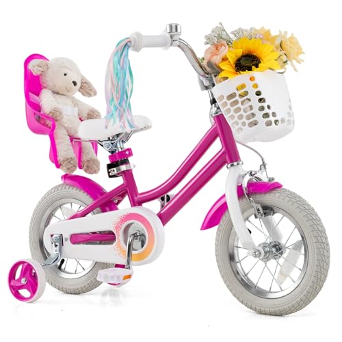 Image of BABY JOY Girls Bike with Streamers & Doll-Seat, Kids Bike for 3-8 Years Old