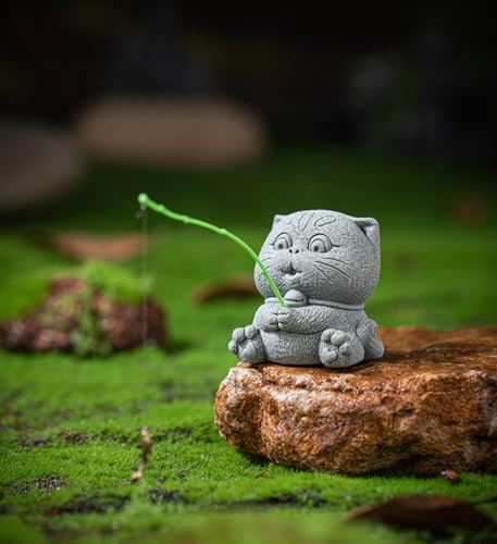 Estatua de gato pescador en piedra arenisca miniatura 2
