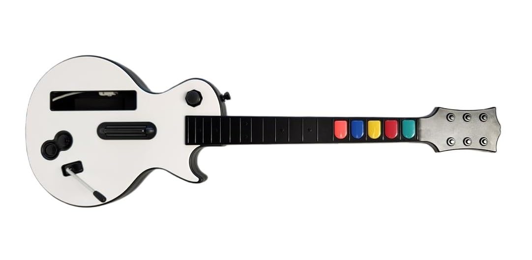 White Wireless Guitar Controller for Wii – Compatible With Most Rock Band & Guitar Hero Games! World Tour Warriors of Rock Les Paul Style (Renewed)