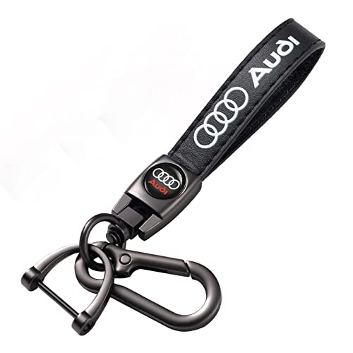 BFIVEANTE leather car keychain set for Audi A3 A4 A5 A6 A7 A8 Q3 Q4 Q5 Q6 Q7 Q8 R8 men and women family present keychain key ring lanyard accessories (black)