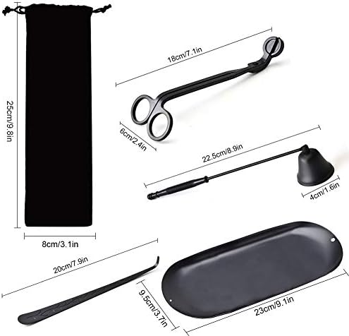 5 Pcs Candle Accessory Set Black Candle Wick Trimmer Stainless Steel Candle Tools Set Including Candle Snuffer Candle Wick Trimmer Candle Wick Dipper Storage Tray Plate Storage Bag for Candle Lovers