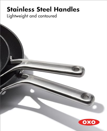 OXO Professional 8" and 10" Frying Pan Skillet Set, Hard Anodized Ceramic Nonstick Cookware PFAS-Free, Stainless Steel, Induction Suitable, Diamond Reinforced Coating, Dishwasher and Oven Safe, Black - image 4