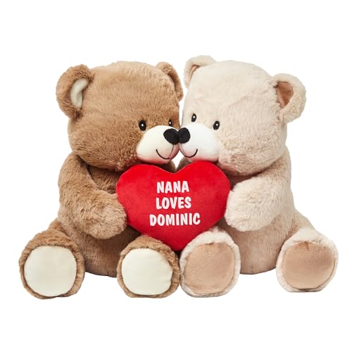Let's Make Memories Personalized Kissy Plush Bears for Kids - Valentines Day - Stuffed Animals - I Love You - Family - Te Quiero - Familia - Custom Text - Your Message - Teddy Bears with Heart