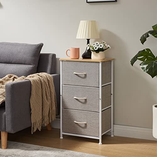 Somdot Small Dresser For Bedroom With 3 Drawers, Storage Chest Of Drawers With Removable Fabric Bins For Closet Bedside Nursery Laundry Living Room Entryway Hallway, Grey/Natural Maple #TOP3