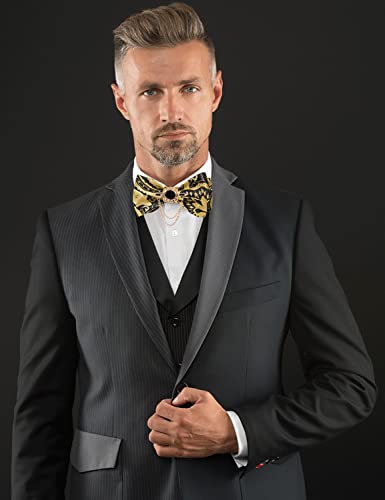 Image of DiBanGu Silk Woven Bowtie Mens Self Bow Tie Set with Lapel Pin