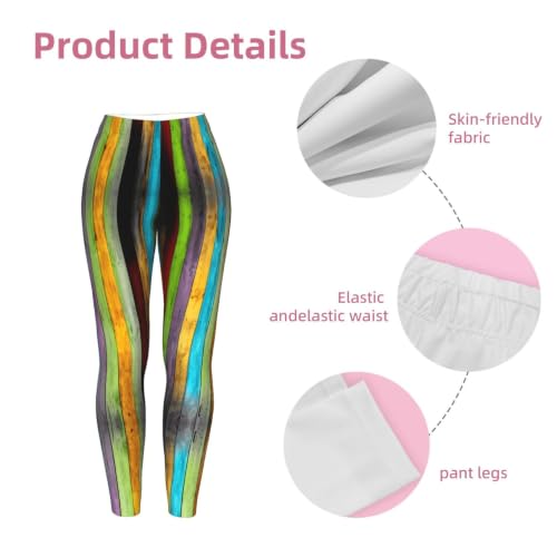 Leggings de compresión para mujer con estampado de tablero de madera multicolor 6