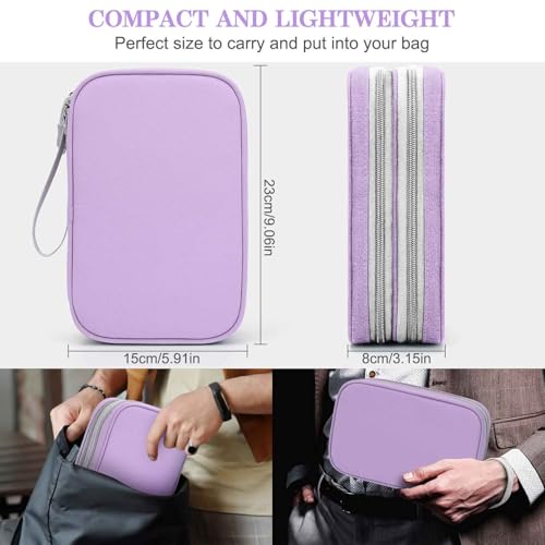 Image of FYY Electronic Organizer, Large Travel Cable Organizer Bag Pouch Electronic Accessories Carry Case Portable Waterproof Double Layers All-in-One Storage Bag for Cable, Cord, Charger, Light Purple