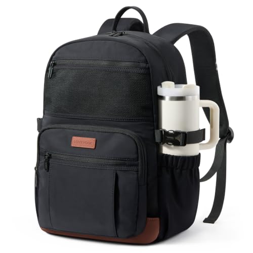 Image of LOVEVOOK Laptop Backpack for Women Men with Giant Tumbler Holder - DIY Cute 15.6Inch Work Computer Travel Backpack with Laptop Compartment, Large Capacity College Commuter Teacher Purse Bag, Black