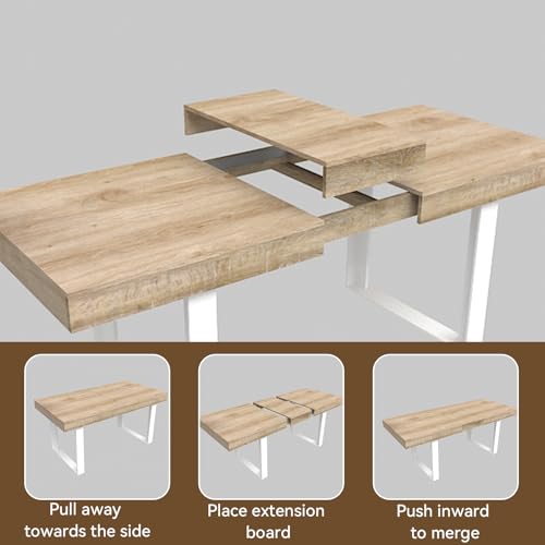 Image of Oak Dining Room Table Set for 8, 9-Piece 63 inch-78.74 inch Extendable Dining Table Set with 8 Upholstered Chairs, Rectangle Wooden Expanding Kitchen Table and Black Chairs Set