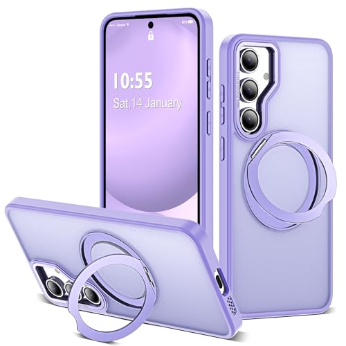 Image of for Samsung Galaxy S24 FE Case with 360 Rotatable Magnetic Ring Stand Compatible with Mag-Safe Military Protection Shockproof Matte Translucent Phone Case for Galaxy S24 FE,Purple