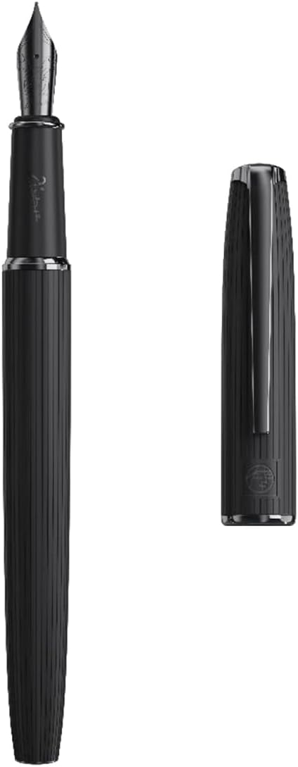 erofa Picasso 916 Matte Black & Red Ring Fountain Pen with Box - Titanium Gray Extra Fine Nib
