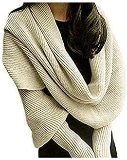 Snowfall Sweater Scarf with Sleeves,New Women Knit Sweater Tops Scarf,Womens off the Shoulder Sweater2