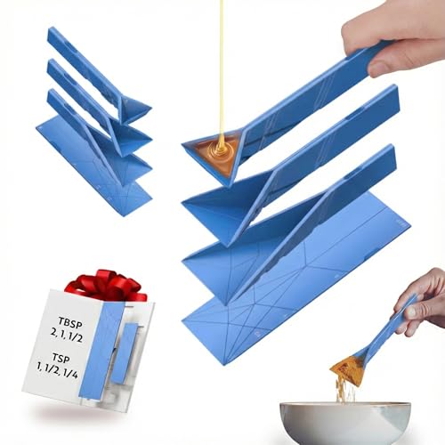 POLYGONS - Original Flat 3-in-1 Folding Measuring Spoons - 2 Spoons fold into 6 Sizes - Magnetic - DuraBend Tech lasts 100k+ folds - LeakProof for Wet & Dry - Gift Packaging - Baking-Cooking (Blue)