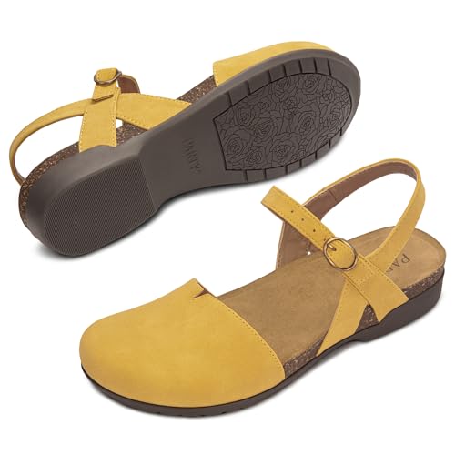 Image of PARTY Closed Toe Sandals Women, Barefoot Arch Support Flat Sandals for Office Work and Travel with Comfortable Cork Footbed