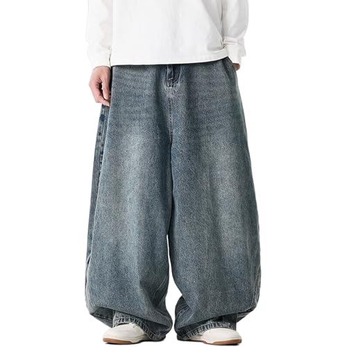 Men's Elastic Waist Baggy Jeans Harlan Skateboard Hip Hop Denim Pants Vintage Wide Leg Loose Jeans Streetwear